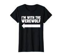 Je suis avec Le Loup-Garou, flèche Gauche, Je suis avec Le Loup-Garou T-Shirt Graphique avec Valeur, Femme, Noir, L