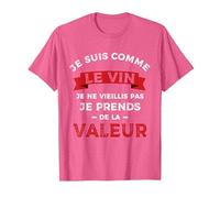 Je suis comme Le Vin, Je Ne vieillis Pas T-Shirt, Homme, Rose Chiné, L