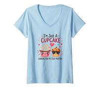 Je suis Juste Un Cupcake Qui Cherche Mon Stud Muffin Sweet Love T-Shirt avec Col en V, Femme, Bleu Céleste, L