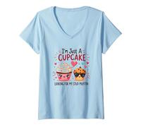 Je suis Juste Un Cupcake Qui Cherche Mon Stud Muffin Sweet Love T-Shirt avec Col en V, Femme, Bleu Céleste, S