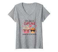 Je suis Juste Un Cupcake Qui Cherche Mon Stud Muffin Sweet Love T-Shirt avec Col en V, Femme, Gris Chiné, S