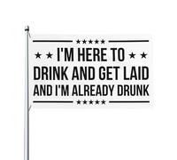 Je suis là pour boire et coucher, et je suis déjà bourré ! Drapeau 90 x 150 cm pour décoration extérieure/intérieure, jardin, pelouse, bannière