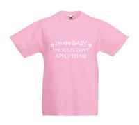 Je suis le bébé The Rules Don't appliquer to me Rose bébé filles T-shirt Sibling Rivalité bébé tout-petit enfants Disponible en tailles 0-6 mois à 14-15 ans rose rose 14-15 Years