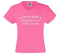 Je suis le bébé The Rules Don't appliquer to me Rose vif Filles T-shirt l'amour dans pour bébé enfants Disponible en tailles 0-6 mois à 14-15 ans rose rose 6-12 mois