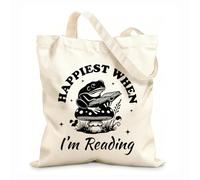 Je suis le plus heureux quand je lis Frog Reader Typography, un design amusant et livresque de grenouille Sac en toile à fond renforcé tissu épais de 12 oz Utilise comme sac cadeau 31x36cm Moyen