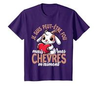 Je suis Peut-Être Fou mais Mes Chèvres M’Aiment T-Shirt, Enfant, Violet, 10 Ans