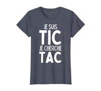 Je suis TIC Je Cherche TAC, Duo TIC et TAC Déguisement Drôle T-Shirt, Femme, Bleu Chiné, M