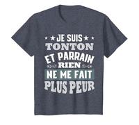 Je suis Tonton et Parrain, Rien ne me Fait Plus Peur T-Shirt, Enfant, Bleu Chiné, 8 Ans