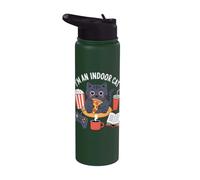Je suis un chat d'intérieur mignon mangeant de la pizza jouant à des jeux vidéo Stainless Steel Insulated Water Bottle