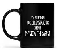 Je suis un coach de torture personnel… enfin, un coach sportif ! Mug original en céramique imprimée recto verso, idéal comme cadeau pour maman, papa, un ami, un conjoint. Contenance : 325 ml (11 oz).