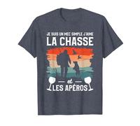 Je suis Un Mec Simple J'aime La Chasse Et Les Apéro Chasseur T-Shirt, Homme, Bleu Chiné, S
