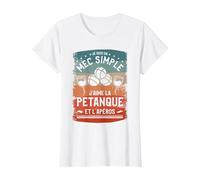 Je suis Un Mec Simple J'aime La Pétanque Et L'Apéros T-Shirt, Femme, Blanc, XL