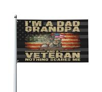 Je suis un papa grand-père et un vétéran Rien ne me fait peur Drapeau 3 x 5 pieds pour porche extérieur intérieur arrière-cour pelouse décoration suspendue drapeau de cour bannière signe