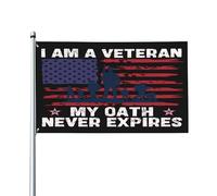 Je suis un vétéran - Mon serment n'expire jamais Drapeau 3x5 - Bannière de jardin Merci pour la Journée des anciens combattants avec œillets