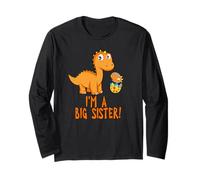 Je suis Une Grande sœur avec des Dinosaures Orange Manche Longue