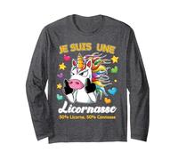 Je suis Une Licornasse 50% Licornasse 50% Licorne 50% Connasse Humour Drôle Manche Longue, Unisexe pour Adultes, Chiné Foncé, XL