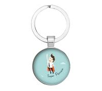 Je Suis Une Super Braun Porte-clés Cabochon en verre Motif Parrain Super Braun Porte-Clés en Métal Bijoux Cadeau 25 mm Verre, Argenté, 25 mm