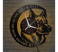Je t'aime à la Lune et au Dos thème du Chien de Berger Allemand Horloge Murale en Vinyle, Pendule Murale de décor Cadeau Homme pour Cuisine Maison Salon Chambre école(C, avec lumière LED)