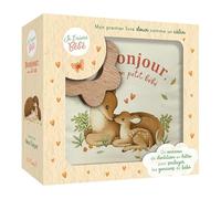 Je t'aime bébé - bonjour mon petit bébé - livre tissu avec anneau de dentition en bois - cadeau naissance