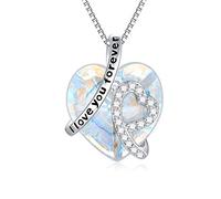 "Je T'aime Pour Toujours" Collier Coeur Argent Sterling 925 Pendentif avec Cristal - Bijoux Cadeaux Anniversaire pour Femmes Maman (Blanc)