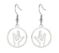Je t'aime signe main symbole boucles d'oreilles ASL main signe boucles d'oreilles américain ASL langue bijoux interprète professeur cadeau (argent 2)