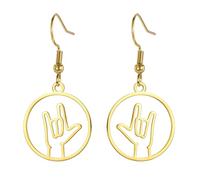 Je t'aime signe main symbole boucles d'oreilles ASL main signe boucles d'oreilles américain ASL langue bijoux interprète professeur cadeau (or 2)