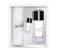 JE T'AIME Tendrement Coffret pour Femme Eau de Parfum 100 ml + Miniature 10 ml + Serviette Éponge Vaporisateur Spray Parfum Cadeau • EVAFLORPARIS