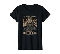 Je Travaille Dur pour Que Mes Nouilles Danger puissent mener Une Vie Meilleure T-Shirt Graphique avec Valeur, Femme, Noir, M