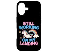 Je Travaille Toujours sur My Landing Unicorn Rainbow Funny Coque pour iPhone 17