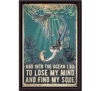 Je vais dans l'océan pour perdre la tête et trouver mon âme. Affiche vintage sirène, décoration murale, cadeau pour amoureuse des contes de fées, petite amie, lune, impressions sur toile mate