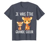 Je Vais Être Grande Soeur Filles Drôle Girafe T-Shirt, Enfant, Bleu Chiné, 4 Ans