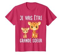 Je Vais Être Grande Soeur Filles Drôle Girafe T-Shirt, Enfant, Rouge Chiné, 12 Ans