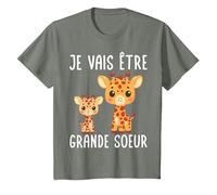 Je Vais Être Grande Soeur Filles Drôle Girafe T-Shirt, Enfant, Vert Kaki chiné, 12 Ans