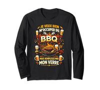 Je Veux Bien M'Occuper du BBQ Homme Humour Barbecue Manche Longue