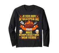 Je Veux Bien M'Occuper du BBQ Homme Humour Barbecue Manche Longue