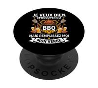 Je Veux Bien M'Occuper du BBQ Homme Humour Barbecue PopSockets PopGrip Adhésif