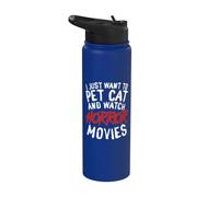 Je veux juste caresser un chat et regarder des films d'horreur Halloween Cat Stainless Steel Insulated Water Bottle