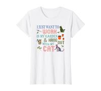 Je Veux Juste Travailler dans Mon Jardin et Passer du Temps avec Mon Chat T-Shirt Graphique avec Valeur, Femme, Blanc, M