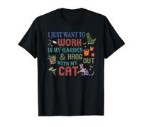 Je Veux Juste Travailler dans Mon Jardin et Passer du Temps avec Mon Chat T-Shirt Graphique avec Valeur, Homme, Noir, XL