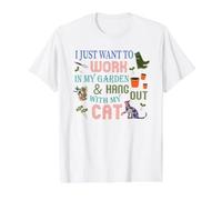 Je Veux Juste Travailler dans Mon Jardin et Passer du Temps avec Mon Chat T-Shirt Graphique avec Valeur, Homme, Blanc, S