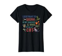 Je Veux Juste Travailler dans Mon Jardin et Passer du Temps avec Mon Chat T-Shirt Graphique avec Valeur, Femme, Noir, XL