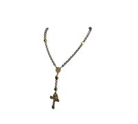 Je Vous Salue Marie Collier Chapelet de combat (Agate Blanc Doré)