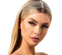 JEAIRTS Chaîne de tête avec strass pour le front, bandeau élastique en cristal pour Halloween, bal de fin d'année, bijoux de cheveux pour femmes et filles (2-doré)