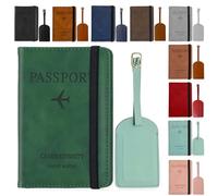 Jeal23 Set étui passeport + étiquette de valise | Porte-documents avec blocage RFID | Accessoires de voyage unisexe, vert, Élégant