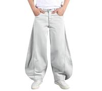Jean 2026 Nouveaux Accessible Hommes Mode Hommes Jeans Coupe Ample Jambe Droit Denim Pantalon pour Vêtements Décontractés Confortable Pantalon Long Élégant, Blanc., XS