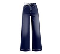 Jean à jambes larges pour femme, pantalon baggy en denim, pantalon de loisirs, taille haute, pantalon droit, pantalon décontracté avec poches latérales, street couleur unie, bleu foncé, 3XL
