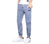 Jean à revers pour homme - Taille élastique - Style jogging - Coupe ajustée - Pantalon extensible décontracté - Pantalon solide - Taille élastique - Pantalon confortable avec cordon de serrage