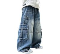 Jean Ado Garçon, Pantalon en Denim Automne Printemps, Jeans Enfant Garçon Slim Fit Droit Couleur Unie Hip Hop Mode Urbain Streetwear Enfants Cadeau Pantalon Cargo pour Garçons (Navy, 7-8 Years)