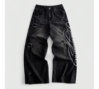 Jean ample à motif brodé pour hommes 30,32,36,34graphique,LettresJean