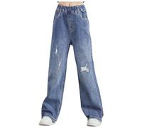 Jean Ample Ado Fille Taille élastique 4-16 Ans Pantalon Droit Fluide Enfants Filles Pantalon Denim Large Confortable Baggy Pantalons Large à Jambe Droite Casual Sport Streetwear Jeans